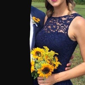 Blue David's Bridal cocktail dress